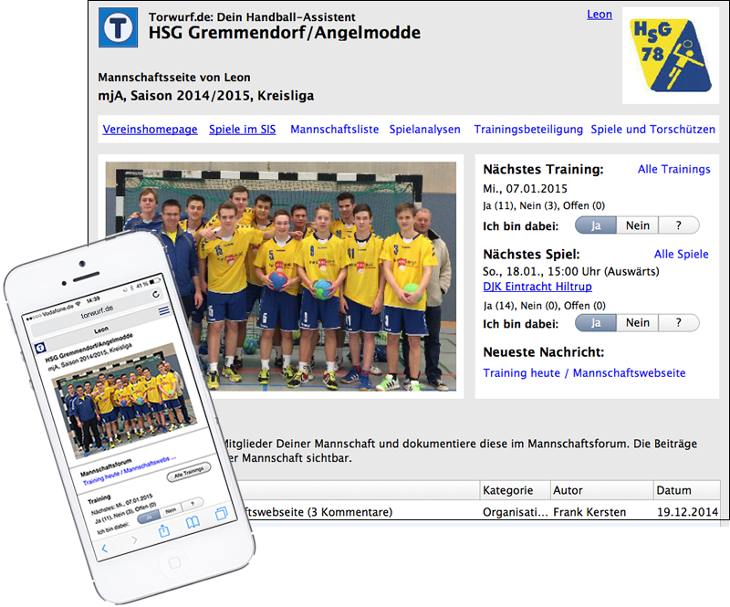 Mannschaftsseite bei Torwurf.de